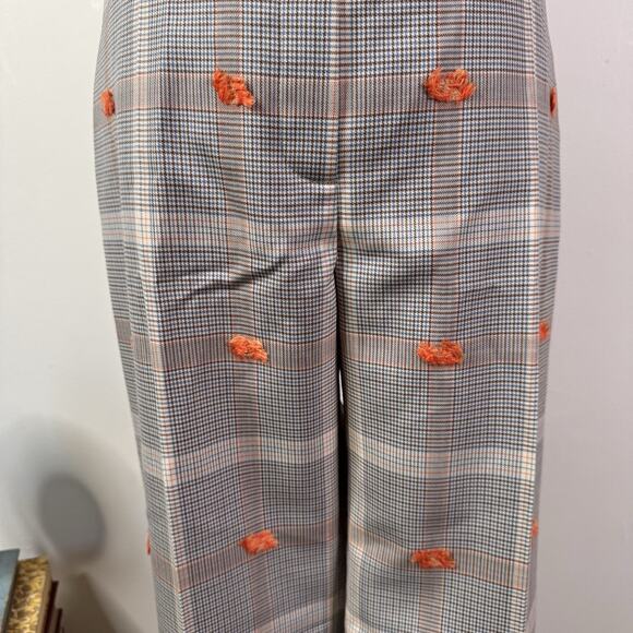 Nina Ricci Plaid Wool Trousers with Orange Fringe Embroidery Size 40 NWT Classic - Picture 4 of 11